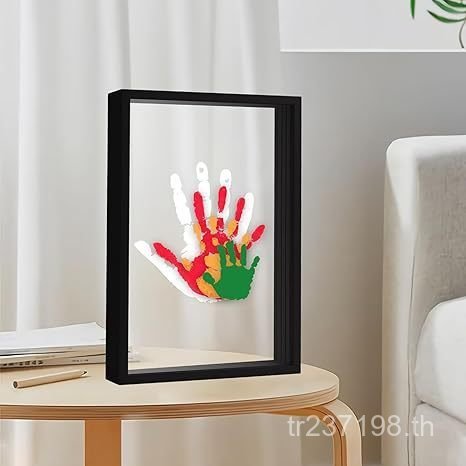 Art Family Handprint กรอบภาพวาดตกแต่ง DIY คู่โปร่งใสผู้เล่นหลายคนโต๊ะไม้เนื้อแข็ง Handprint กรอบรูปข