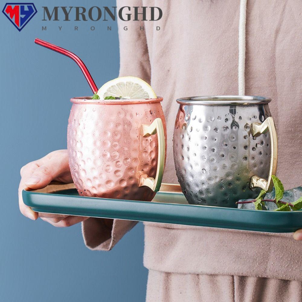MYRONGHD ถ้วยทองแดงบริสุทธิ์, Moscow Mule 500ml ถ้วยแก้ว, Strong Riveted Handle Hammered ลักษณะแปรงห
