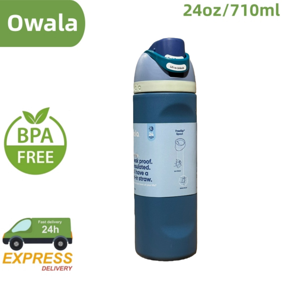 Owala FreeSip แก้วน้ําสแตนเลส 24 ออนซ์ - ฉนวนสูญญากาศผนังคู่ ถ้วยฟาง ฝาปิดกันรั่วมือเดียว
