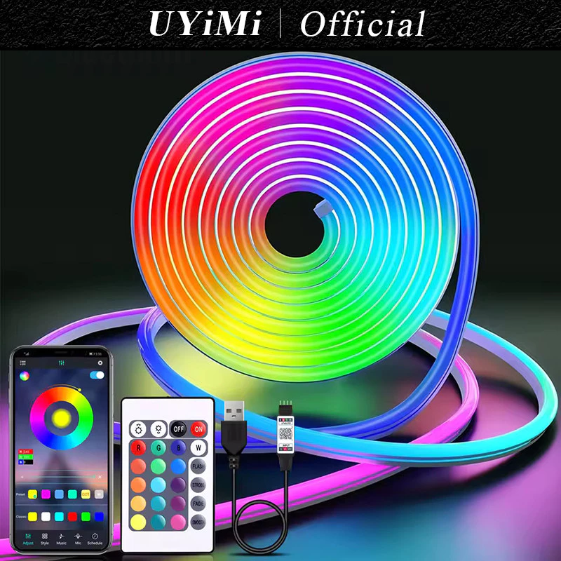 ไฟเส้น RGBIC แบบซิลิโคน 🌈 เปลี่ยนสีได้หลายโหมด ควบคุมด้วยรีโมท/แอปมือถือ USB 5V ตกแต่งห้องนอน โต๊ะคอม
