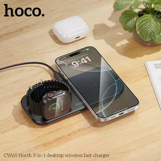 HOCO CW65 แท่นชาร์จไร้สาย 3in1 รองรับ มือถือ Phone / iOS Watch / หูฟัง จ่ายไฟ 15W Qi Wireless Charger hc6