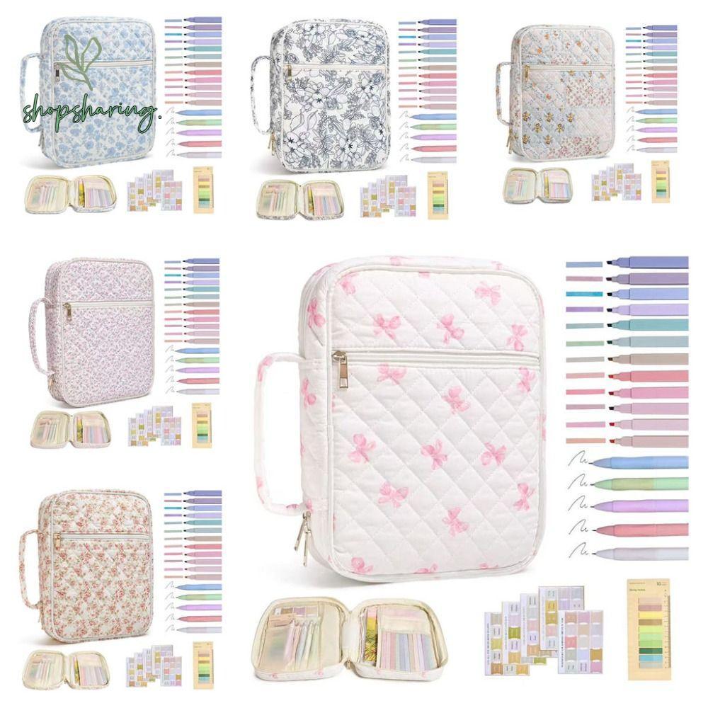 SHOPSHARING Bible Cover Bag,กระเป๋าซิป Handle Bible Cover , การออกแบบดอกไม้ Bible Journaling Kit Chu