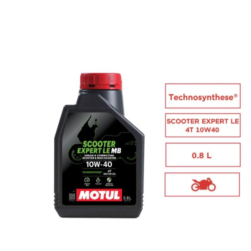 โมตุล น้ำมันสังเคราะห์สูตร เทคโนซินทีส Motul SCOOTER EXPERT LE 4T 10W40 0.8L สำหรับจักรยานยนต์ 0.8 ลิตร JASO MB API SP