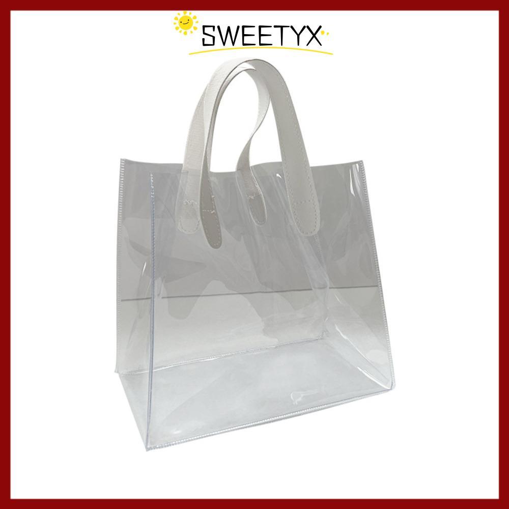 กระเป๋าโท้ต SWEETYX กระเป๋าพลาสติกใส กระเป๋ากันน้ำพร้อมด้ามจับ