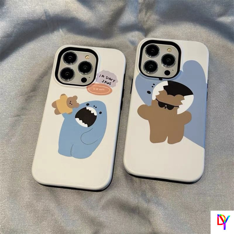 Bear Shark เหมาะสําหรับ Apple 16/17/15promax เคสโทรศัพท์ Iphone 11/12/13Promax 7/8Plus Xsmax Film Shell Two-in-One Double-layer anti-drop เคสป้องกัน
