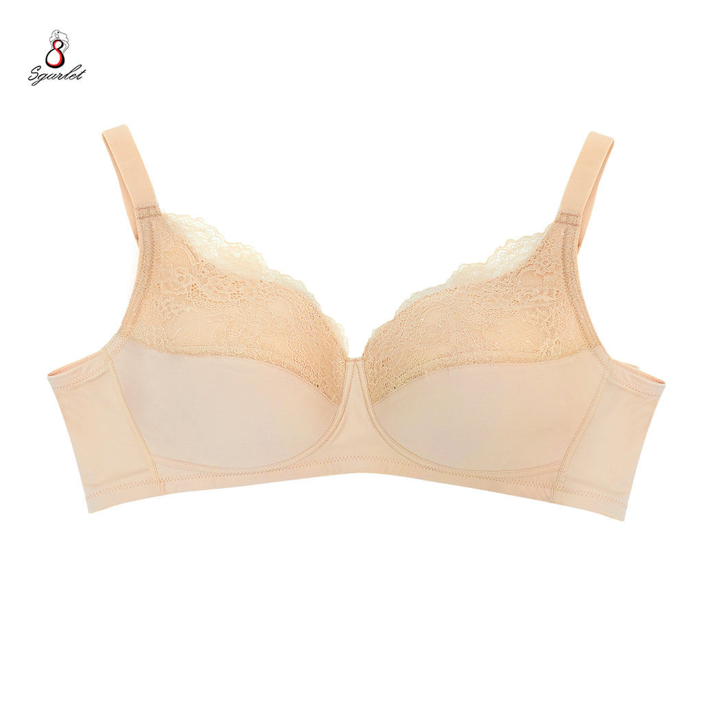 Sgarlet Plus Size Wireless Lace Bra สำหรับสาวอวบที่ไม่ชอบโครง คัพสบาย ผ้าลูกไม้ ใส่สบาย MB1531 สีดำ/สีเนื้อ — صورة 5