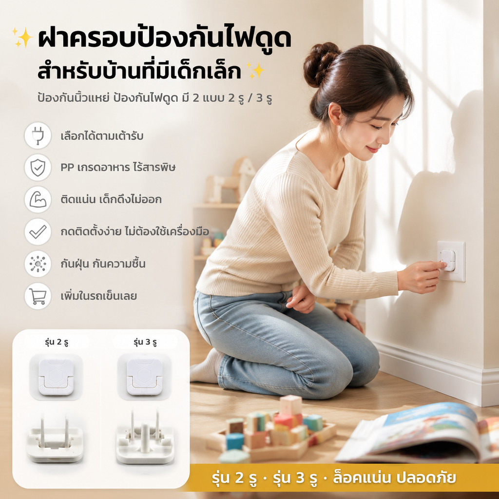 🔥【ถูกที่สุด】🔥ที่อุดรูปลั๊กมีที่จับ แบบ 2และ3 ขา ป้องกันเด็กแหย่ จุกปิดรูปลั๊ก กันไฟช็อต ที่ปิดรูปลั๊ก