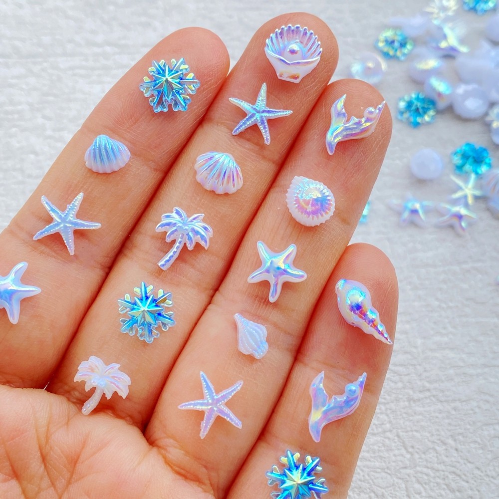 60 ชิ้นเรซิ่นการ์ตูน Mini ocean themed ปลาดาว,เปลือกหอย,เกล็ดหิมะ Charms Rhinestones DIY Craft สําหรับเล็บ 3D เครื่องประดับ