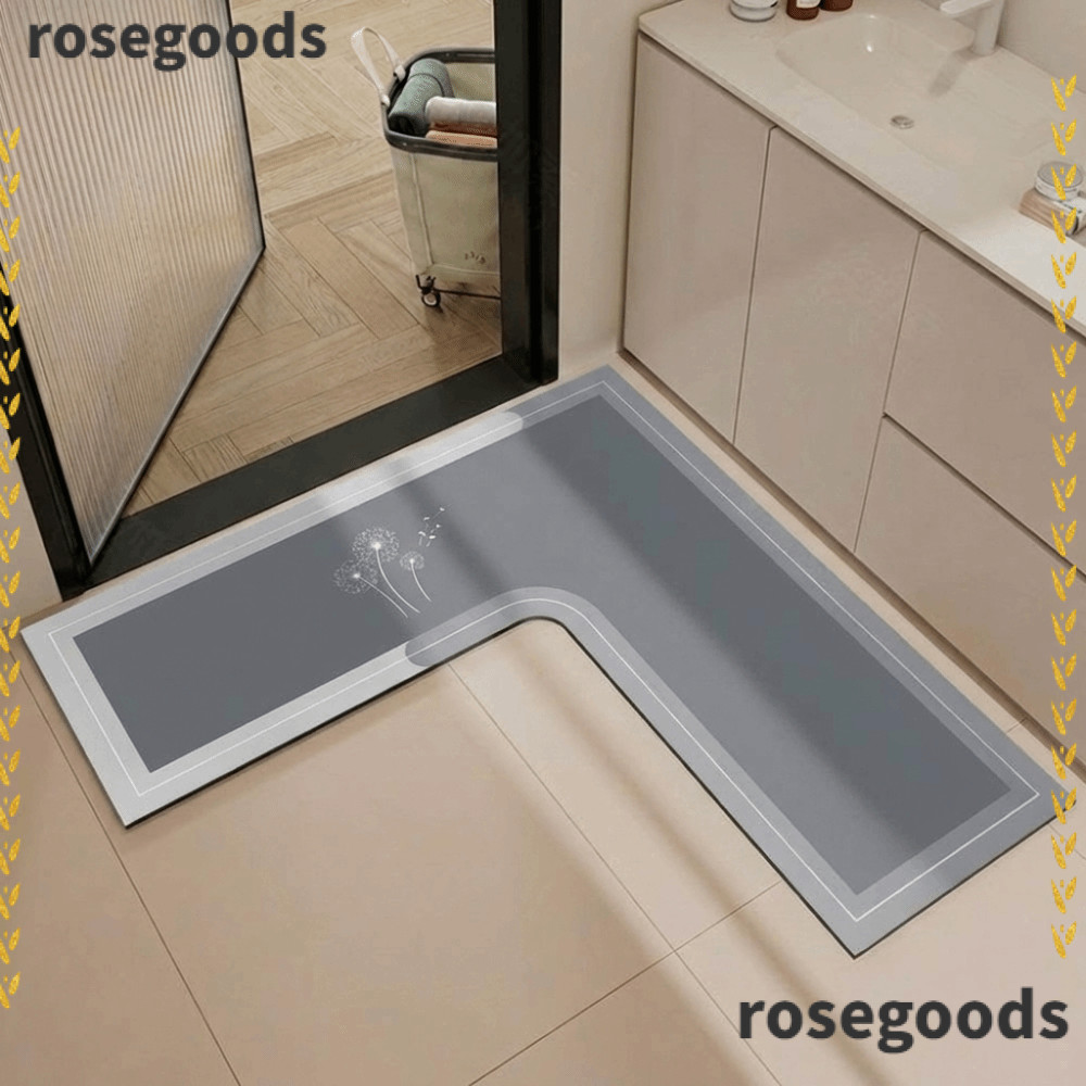 ROSEGOODS พรมห้องครัว, เสื่อห้องน้ํารูปตัว L ดูดซับน้ํา, พรมเข้ามุมห้องครัวกันลื่นซักได้หรูหราสําหรับมุมบ้าน