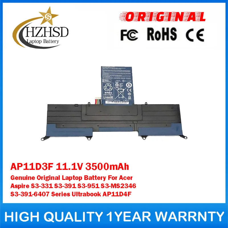 AP11D3F 11.1V 3500mAh แบตเตอรี่แล็ปท็อปของแท้สําหรับ Acer Aspire S3-331 S3-391 S3-951 S3-MS2346 S3-3