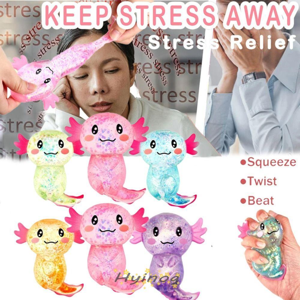 HYINOG Squishy Stress Glitter, Soothing Texture รูปร่างน่ารัก Axolotl Squishy ของเล่น,น่ารัก Sugar Filled Glitter ความเครียดบรรเทา Sensory ของเล่นสําหรับความเครียดความวิตกกังวล