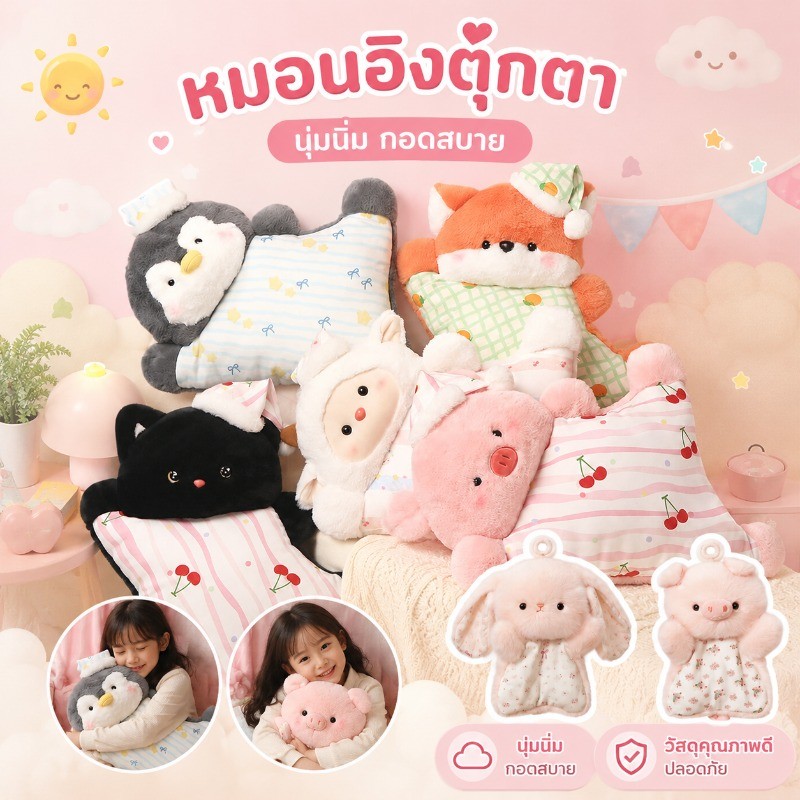 ตุ๊กตา หมอนข้างตุ๊กตา 55CM รูปลักษณ์น่ารัก นุ่มสบาย หมอนอิง ของขวัญเด็ก ของขวัญวันเกิด