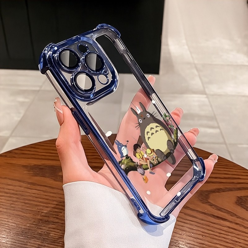 ชัดเจน เคส สำหรับ iPhone 17 16 14 13 12 15 pro max plus AIR หรูหราพรีเมี่ยมน่ารักTotoroแมวโปร่งใสชุบกันกระแทกกรณีโทรศัพท์นุ่ม