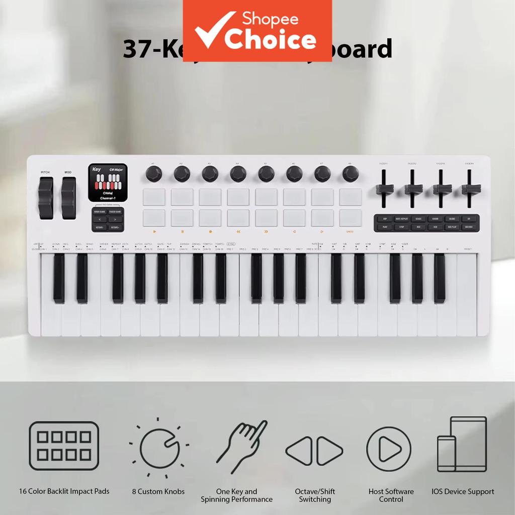 M-VAVE SMK-37 Pro คอนโทรลเลอร์ MIDI 37 คีย์, โมดูลซินธิไซเซอร์ในตัว,แพดกลองไฟ RGB, ปุ่มและสไลด์ปรับไ