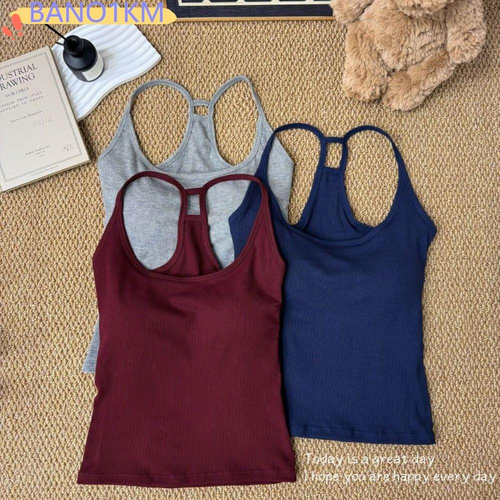 BANO1KM เสื้อกล้ามฤดูร้อน, U คอแขนกุด Camisoles Top เสื้อ,ชุดชั้นในลําลองพร้อม Pad Camisoles Fit Top