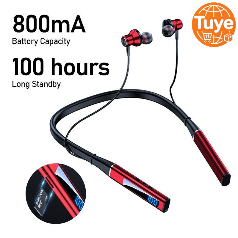 Tuye Original ชุดหูฟังบลูทูธ TF Card พร้อมไมโครโฟน 5.3 ชุดหูฟังไร้สาย 100 ชั่วโมง Playback กันน้ําสายคล้องคอหูฟังไร้สายลดเสียงรบกวนกีฬา