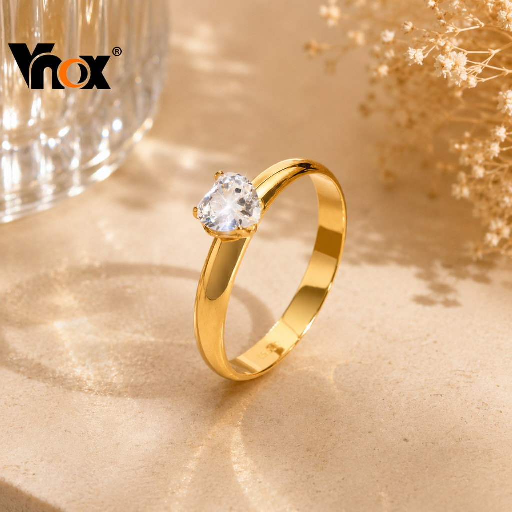 Vnox طقم خواتم عروس ستانلس بالزركون — ذهبي 18K — صورة 8