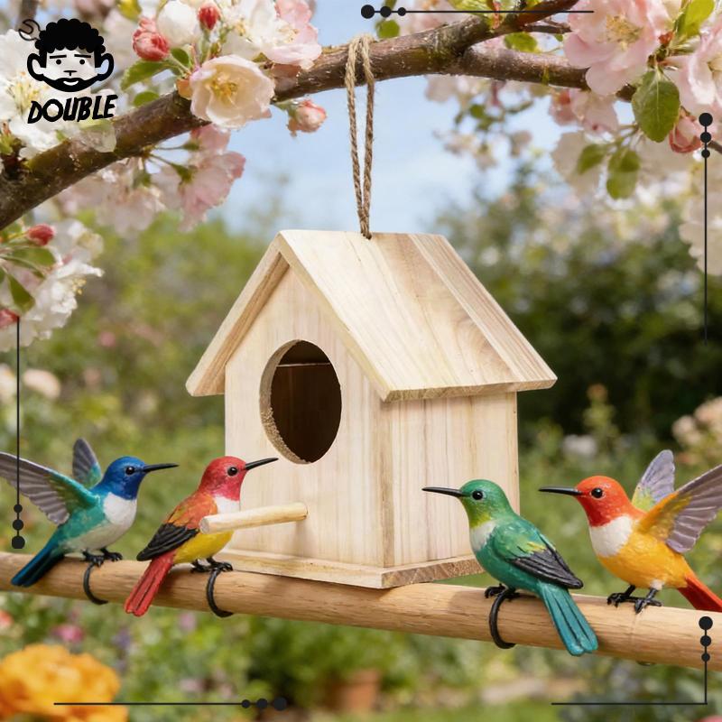 Tisity บ้านนกไม้พร้อมบ้านนกแขวนเปิดสําหรับสวนระเบียง Finch