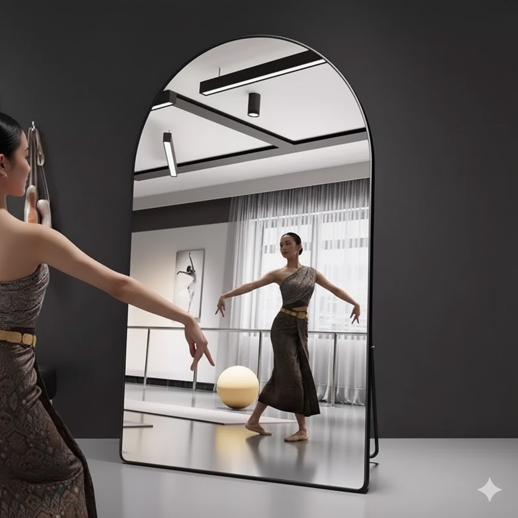 【170-180cm】MOOM กระจกเงา แบบเต็มตัว  กระจกเต็มตัว ติดเพดาน และผนัง กระจกยาวเต็มตัว ขอบโลหะ พร้อมขาตั้ง กระจกกันระเบิด กระจกยาว