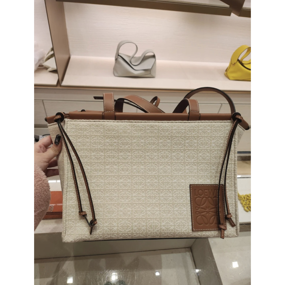 LOEWE/LOEWE Canvas ปัก Shopping Bag Straw Tote Bag Portable Shoulder Female Bag
