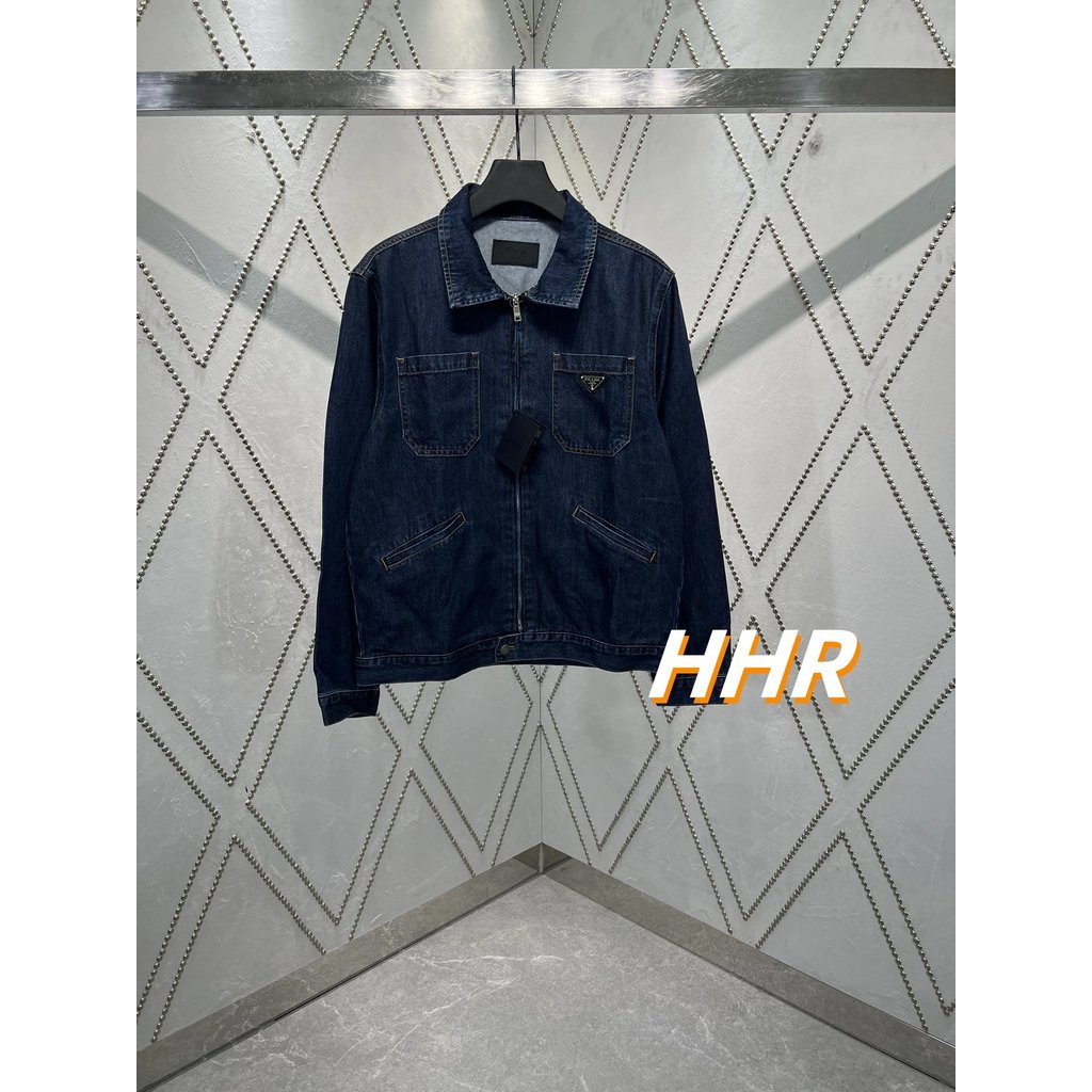 [เวอร์ชั่นที่ถูกต้อง] Pr @ da/Prada Washed Zipper Long-Sleeved Lapel Jacket 25ss ฤดูใบไม้ร่วงฤดูหนาว