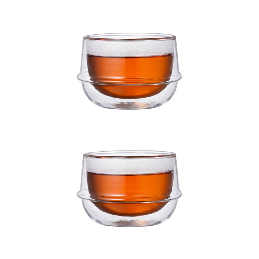 Kinto KRONOS Double-Wall Tea Glass Set - Insulated, Condensation-Free, 2 to 200ml (7.5oz)