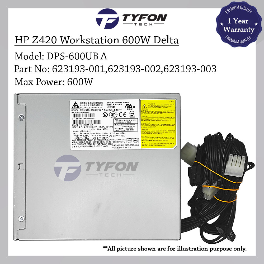 พาวเวอร์ซัพพลาย HP Z420 Workstation PSU 600W Delta DPS-600UB A 623193-001 632911-001 (ตกแต่งใหม่)
