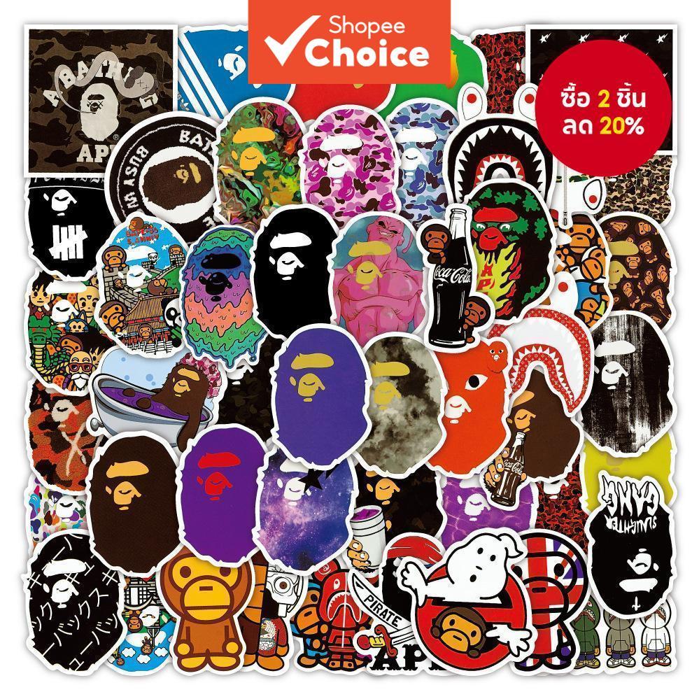 สติ๊กเกอร์ BAPE 50 ชิ้น - สติ๊กเกอร์ไวนิลยี่ห้อ A Bathing Ape สําหรับแล็ปท็อป หมวกกันน็อค และโน้ตบุ๊ก