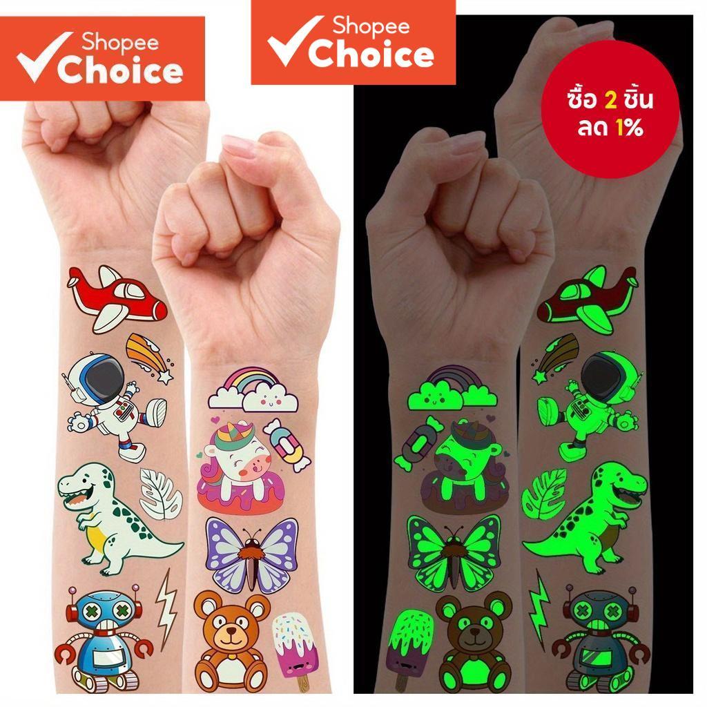 380 รูปแบบ (30 แผ่น) สติ๊กเกอร์รอยสักชั่วคราวเรืองแสง Unicor n Mermaid Dinosaur & More