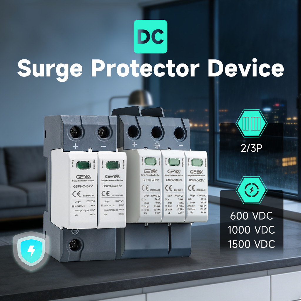 GEYA GSP9 2/3P พลังงานแสงอาทิตย์ PV DC SPD 600V/1000/1500VDC 20KA-40KA Surge Arrester Lightning Protector อุปกรณ์