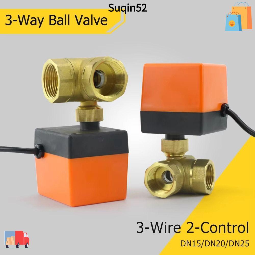 SUQIN52 1 ชิ้นบอลวาล์วไฟฟ้า, 2-Way 220V AC 12V DC Solenoid วาล์ว, สามสาย 2-ควบคุม 1/2 "3/4" 1" DN15/DN20/DN25 วาล์วทองเหลือง Actuator