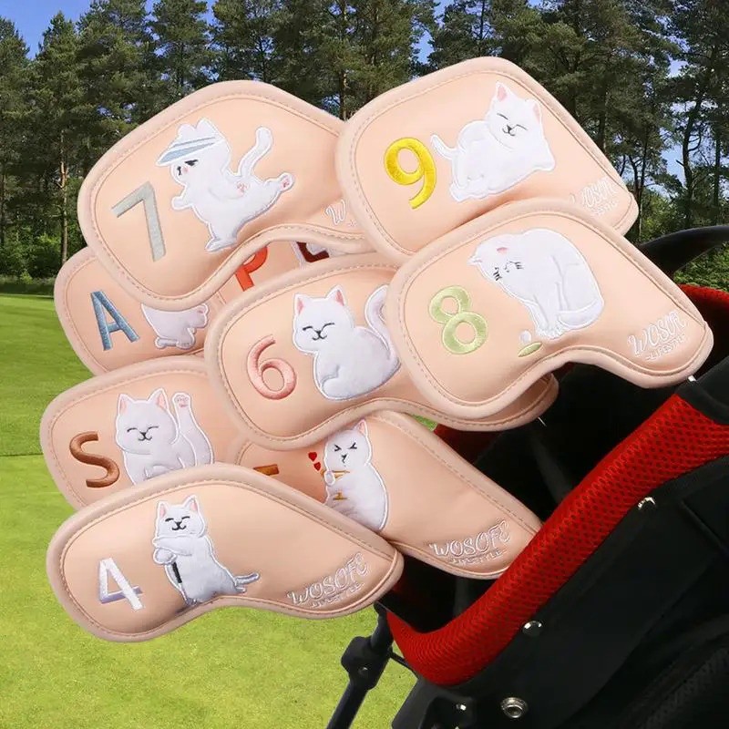 9pcs/set Golf Iron Headcover 4-9,P, S,A ,Club Head Cover Embroidery cats Case Sport Golf Training Eq