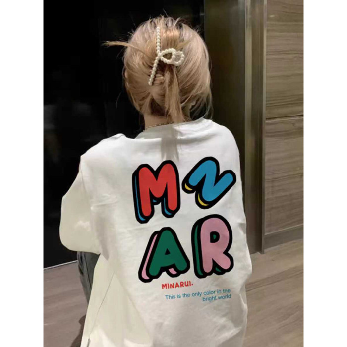 COD [เส้นด้ายคู่ 250g แน่น 220g] เสื้อยืดแขนสั้นผู้หญิงหลวม 2024 ฤดูร้อนสไตล์ใหม่ Niche Design Top 2