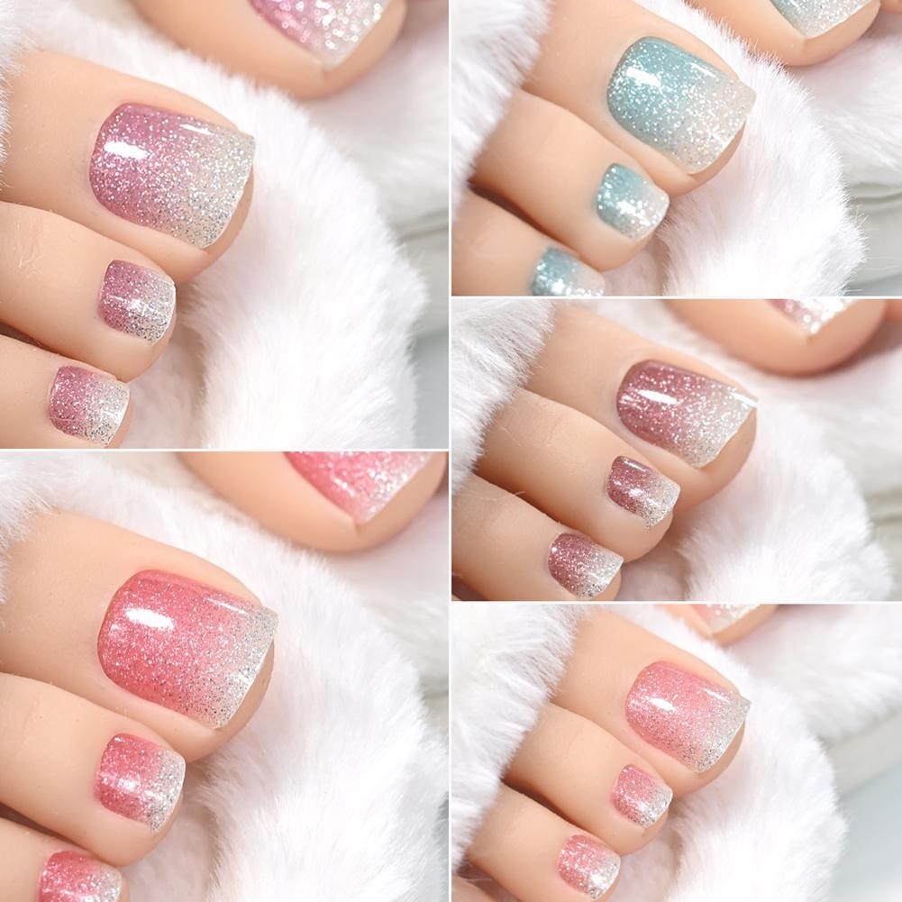 Glitter Toe Nail Decals Self-adhesive Full Cover Pure Free Toe Deacorations Toe Color Nail Q4o0