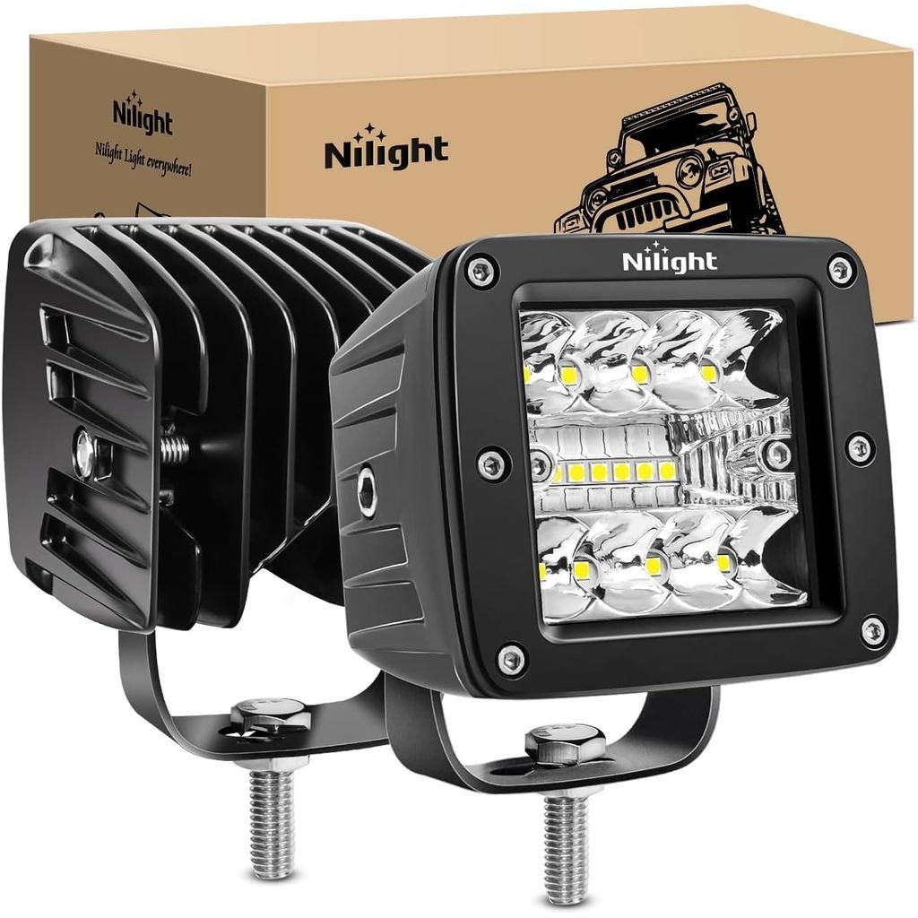 Nilight LED Pods 2 ชิ้น 3 นิ้ว 42 วัตต์ LED ก้อน Spot Flood Combo Square ขับรถหมอก Off Road ทํางานไฟ