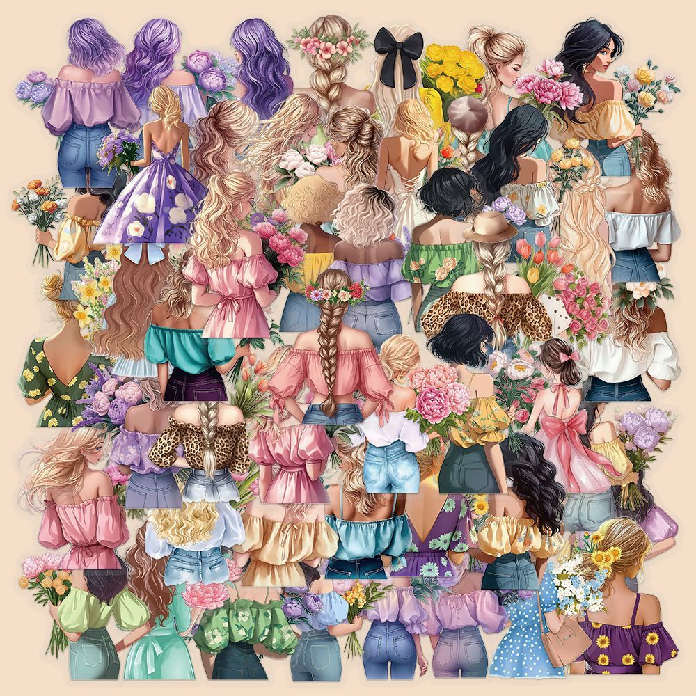 ❉ Flowers Girls Series 01 สติ๊กเกอร์ PET ❉ 50 ชิ้น/เซ็ตแฟชั่น DIY สติ๊กเกอร์กันน้ํา Doodle สติ๊กเกอร์