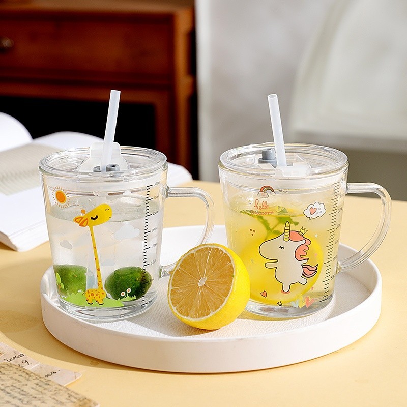 【หลอดฟรี】แก้วกาแฟ แก้วน้ำ แก้วมินิมอล 350ml. ใส่ได้ทั้งน้ำร้อนน้ำเย็น แถมหลอดและฝา