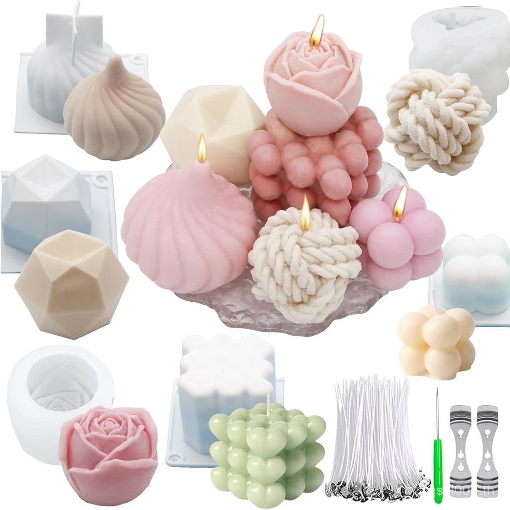 EuTengHao แม่พิมพ์เทียนซิลิโคนชุดสําหรับเทียนทําเทียนไส้ตะเกียง, 3D แม่พิมพ์ซิลิโคนสําหรับขี้ผึ้งถั่