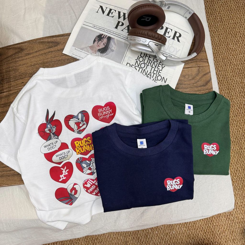 2026 ผ้าฝ้ายแท้ 2025 สไตล์ใหม่ฤดูร้อนการ์ตูนพิมพ์หลวมทั้งหมดตรงกับแขนสั้นเสื้อยืด Slimmer ดูสบายๆครึ