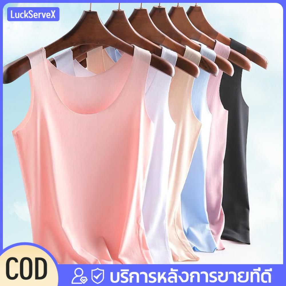 【พร้อมส่ง】 เสื้อกล้ามกีฬาไร้ตะเข็บสำหรับผู้หญิง เข้าได้กับทุกชุด ทำจากผ้าไหมเย็น สีพื้น คอกลม ระบายอากาศได้ดี 【LuckServeX】