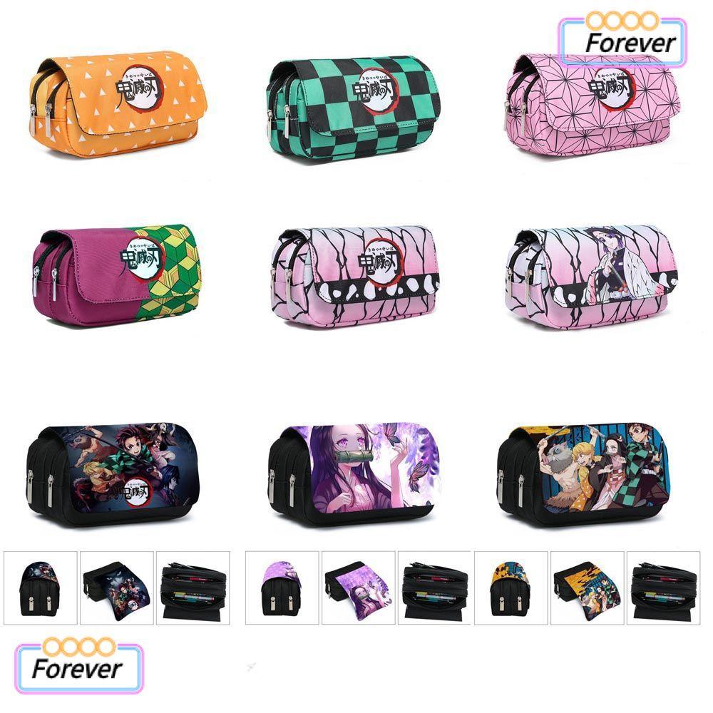 FOREVER Demon Slayer Kimetsu ไม่มี Yaiba Storage Canvas Zipper กระเป๋าอะนิเมะ Back To School Pen Box