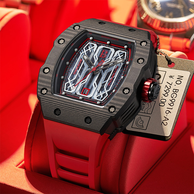 Bugatti Watch แบรนด์เยอรมันเคสคาร์บอนไฟเบอร์ High-End Mens Automatic Mechanical Watch Cross-Border