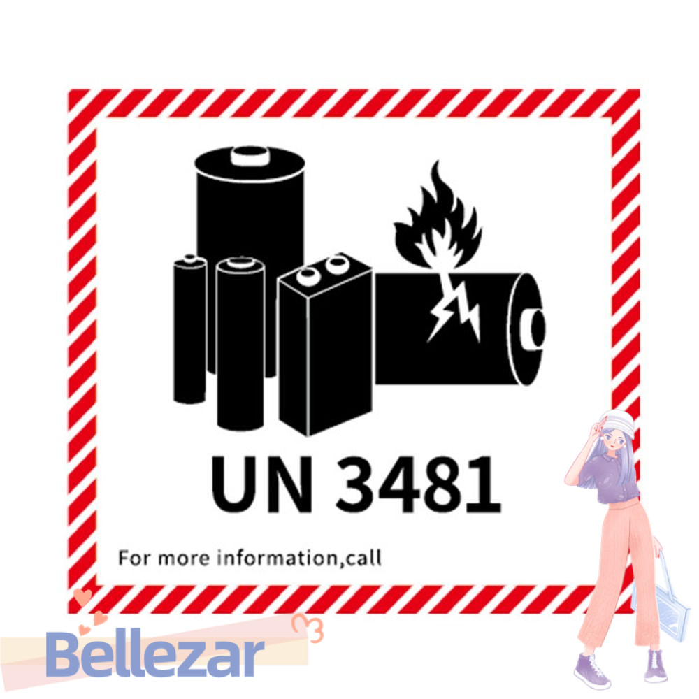 ป้ายไฟแบตเตอรี่ BELLEZAR, ฉลากแบตเตอรี่ลิเธียมขนส่งสีแดง 4.7 "x 4.3", UN3481 แผ่นทองแดงลิเธียมกาวป้า