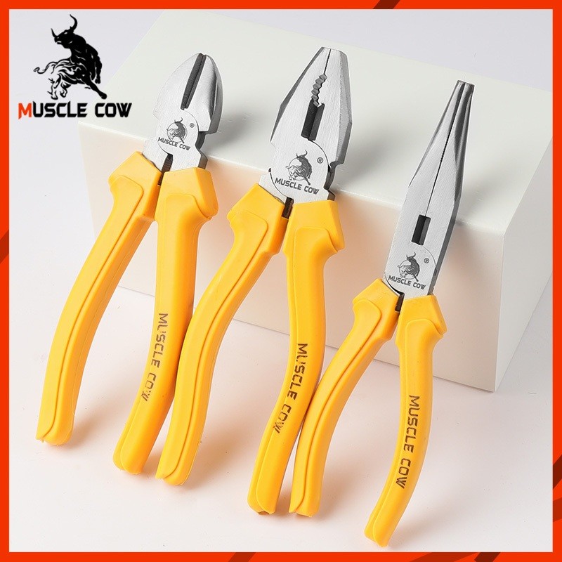 MUSCLE COW คีมอเนกประสงค์ คีมปากแหลม คีมตัดสายไฟ คีมปากจิ้งจก/ปากจระเข้ 6 นิ้ว/8 นิ้ว ที่จับสีเหลือง - รูปที่ 6