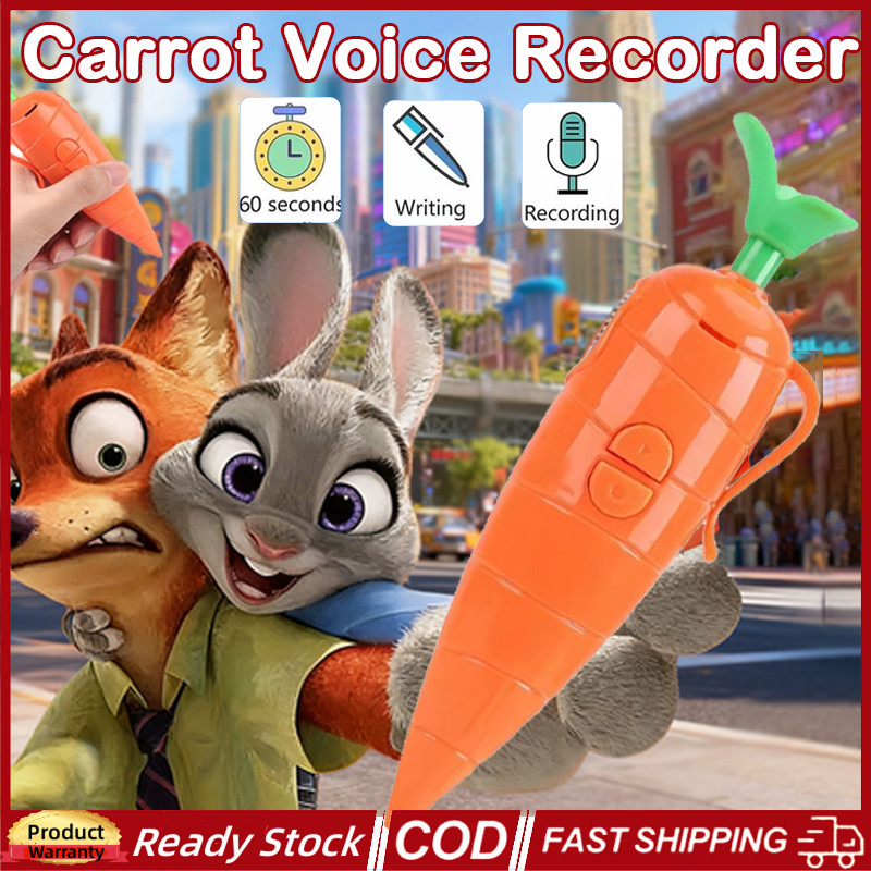 ปากกาบันทึกเสียงแครอทอเนกประสงค์ Zootopia ของเล่นเสียงอิเล็กทรอนิกส์สามารถเขียนปากกาลูกลื่น Graffiti 60 วินาทีปากกาบันทึกเสียงของขวัญ