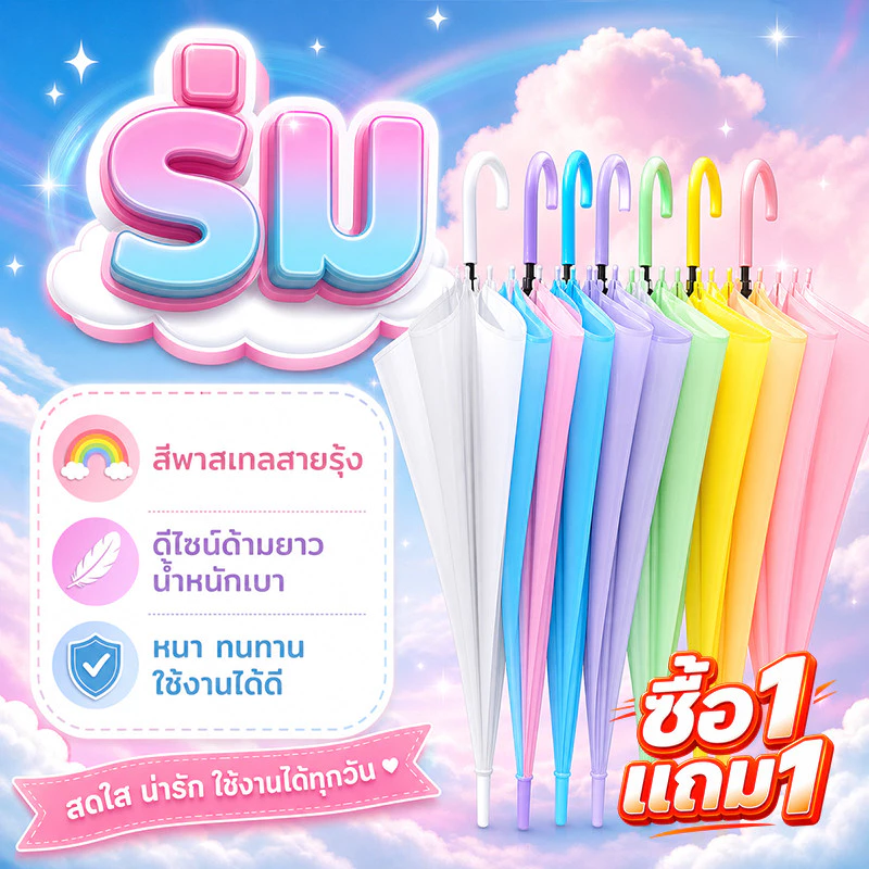 ร่มกันฝน ร่มใสสีพาสเทล ร่มสีรุ้ง EVA