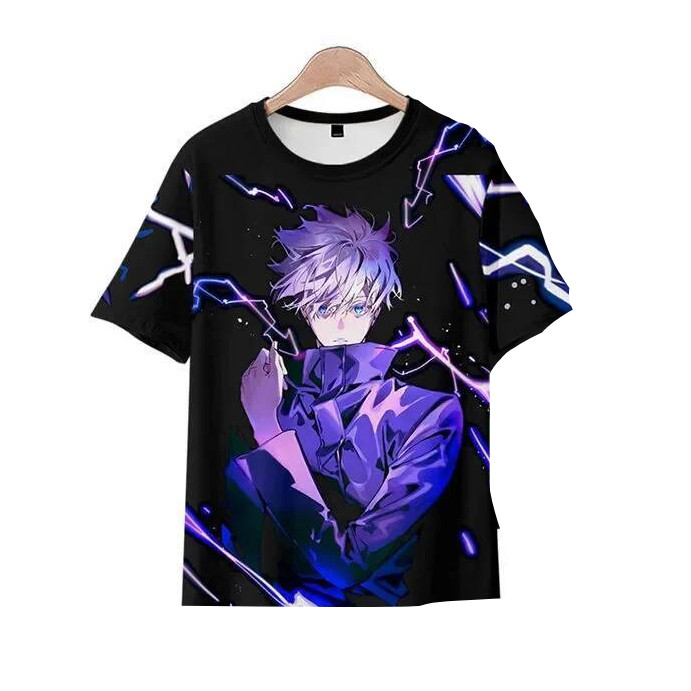 Jujutsu Kaisen 3D พิมพ์เด็ก O คอแขนสั้น Tee สําหรับโรงเรียนทุกวันกิจกรรมกลางแจ้ง