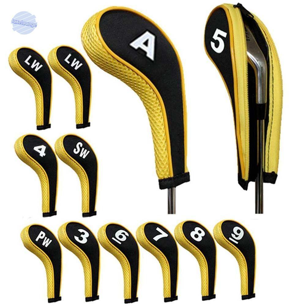 LUXELUNGE Golf Iron Headcover 3-9,P,S,A Wedge Cover กีฬากอล์ฟเหล็กชุดฝาครอบป้องกันที่มีจํานวนการออกแบบยาง Neoprene คอยาวซิปกอล์ฟ Headcovers