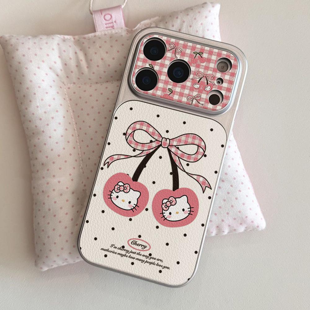 Cherry Cat เคส For Samsung S26 A07 A17 A56 A36 A06 A16 A35 A55 A15 เคสโทรศัพท์หนังแกะ พร้อมการป้องกันเลนส์เคสโทรศัพท์