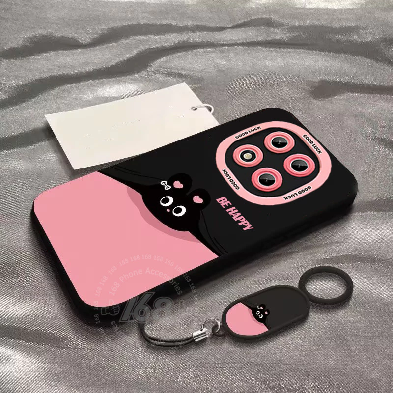 Redmi Note 15 Pro 5G เคส Redmi Note 15 5G 15 Pro Plus เคสน่ารักรูปกระต่าย ผิวสัมผัสซิลิโคนเหลว กันกระแทก พร้อมสายคล้องโทรศัพท์หนัง เคสด้านนุ่มแมตต์